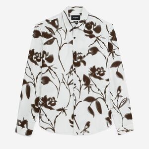 Men's White and Brown Floral Shirt